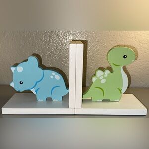 Blue and Green Wooden Dinosaur Bookends